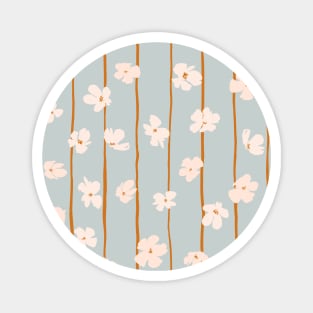 Peach flowers on green and orange vertical stripes background Magnet